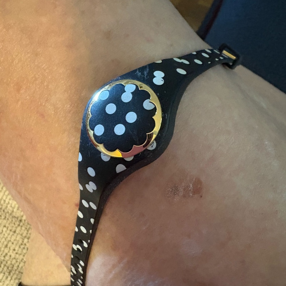 kate spade Black and White Polka Dot Silicone Bracelet Tracker with Gold Accent